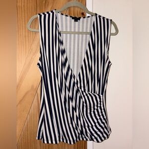 Ann Taylor Black and White Striped Sleeveless Top